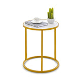 Marble Top Round Side Table 16-Inch End Table with Golden Metal Frame-1 Piece