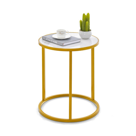 Marble Top Round Side Table 16-Inch End Table with Golden Metal Frame-1 Piece