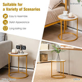 Marble Top Round Side Table 16-Inch End Table with Golden Metal Frame-2 Pieces