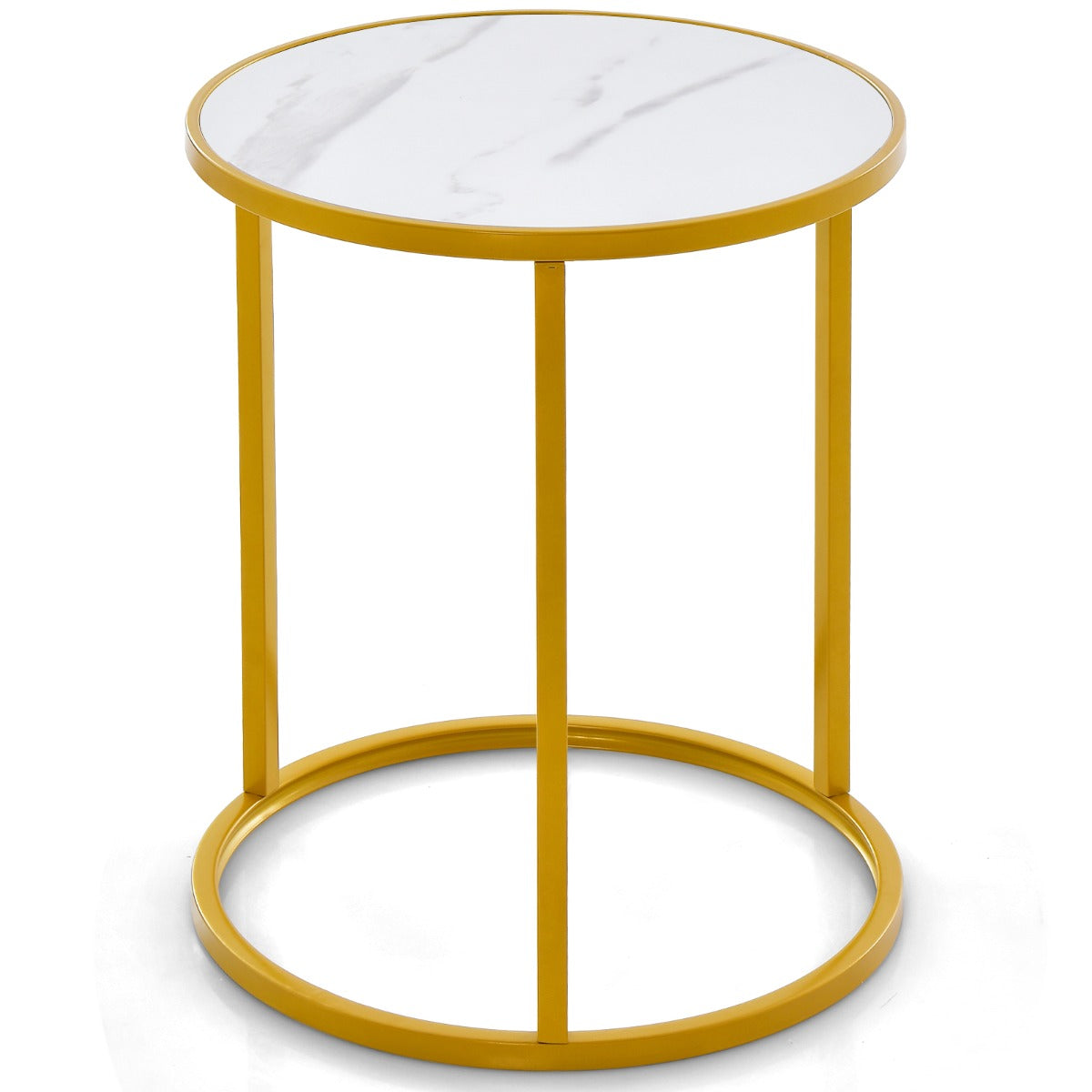 Marble Top Round Side Table 16-Inch End Table with Golden Metal Frame-1 Piece