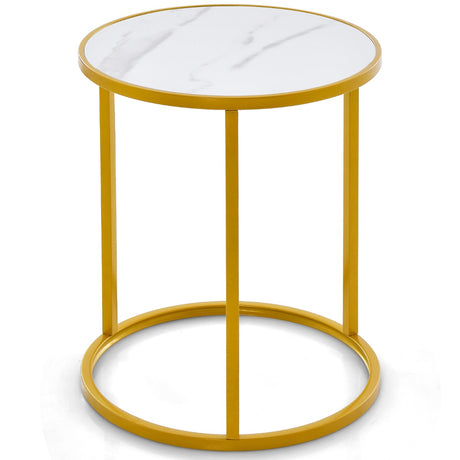 Marble Top Round Side Table 16-Inch End Table with Golden Metal Frame-1 Piece