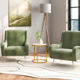 Marble Top Round Side Table 16-Inch End Table with Golden Metal Frame-2 Pieces