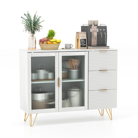 Modern Sideboard Buffet Cabinet with 2 Doors and 3 Drawers for Living Room Dining Room-White