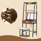 Ladder Vanity Desk Set with Flip Top Mirror and Cushioned Stool-Black