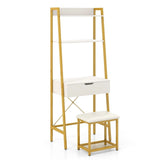 Ladder Vanity Desk Set with Flip Top Mirror and Cushioned Stool-Golden
