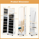 64 Inches Lockable Jewelry Cabinet Armoire with Built-in Makeup Mirror-White