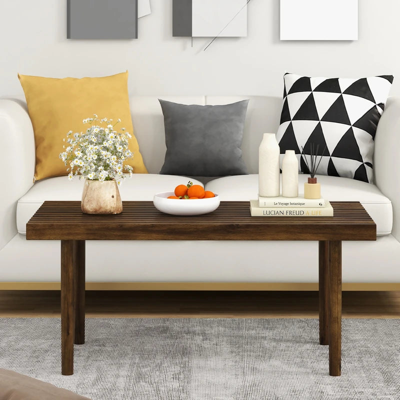 39 Inch Coffee Table with Slatted Tabletop for Living Room & Reception Room