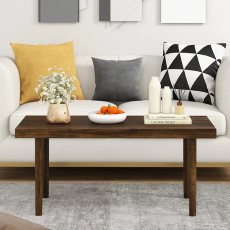 39 Inch Coffee Table with Slatted Tabletop for Living Room & Reception Room