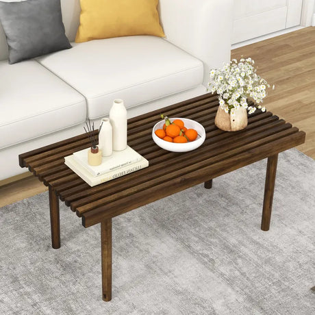 39 Inch Coffee Table with Slatted Tabletop for Living Room & Reception Room