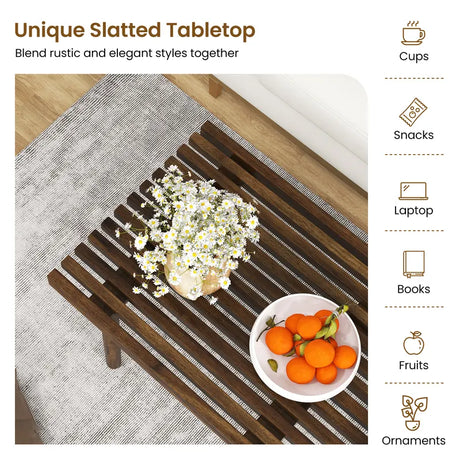 39 Inch Coffee Table with Slatted Tabletop for Living Room & Reception Room