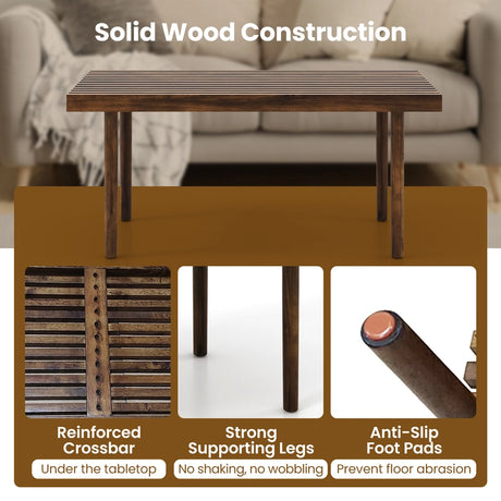 39 Inch Coffee Table with Slatted Tabletop for Living Room & Reception Room