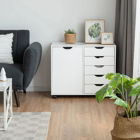 Mobile Storage Unit with 5 Drawers & Cupboard
