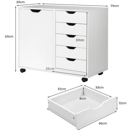 Mobile Storage Unit with 5 Drawers & Cupboard