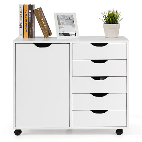 Mobile Storage Unit with 5 Drawers & Cupboard