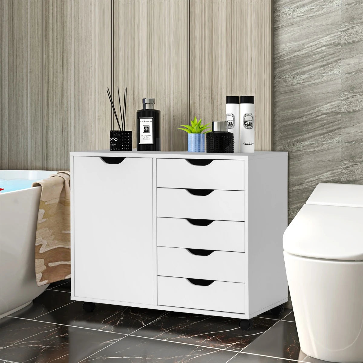 Mobile Storage Unit with 5 Drawers & Cupboard