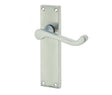 Victorian Scroll Door Handle on Long Latchset Plate Satin Chrome