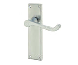 Victorian Scroll Door Handle on Long Latchset Plate Satin Chrome