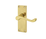 Victorian Scroll Door Handle on Short Latchset Plate Polished Brass