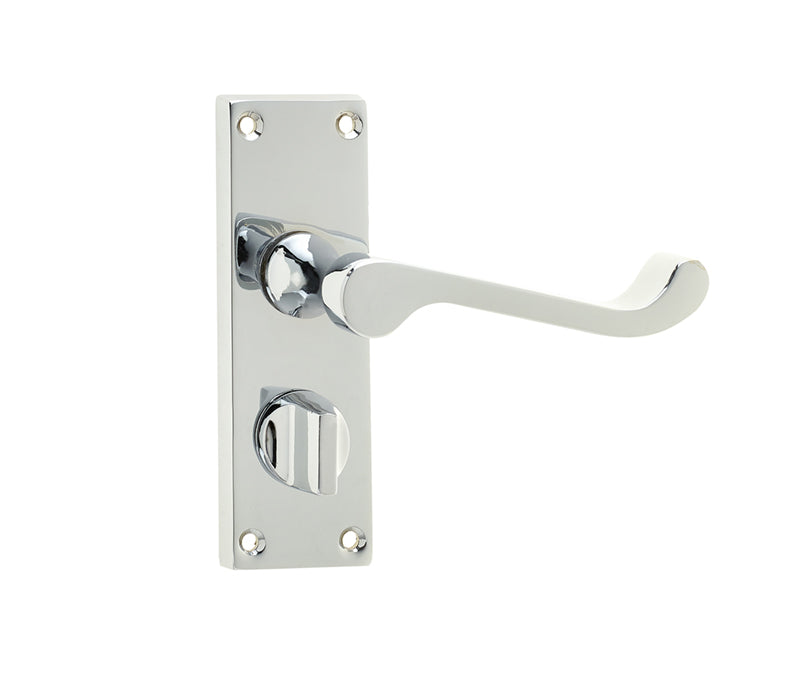 Victorian Scroll Door Handle on Privacy Plate Polished Chrome
