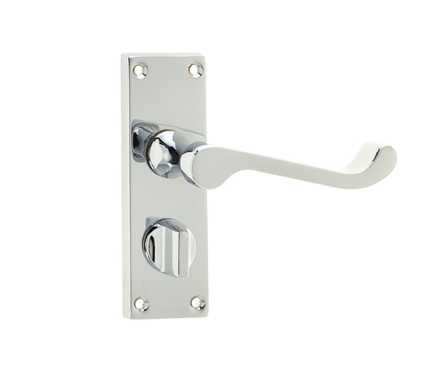 Victorian Scroll Door Handle on Privacy Plate Polished Chrome