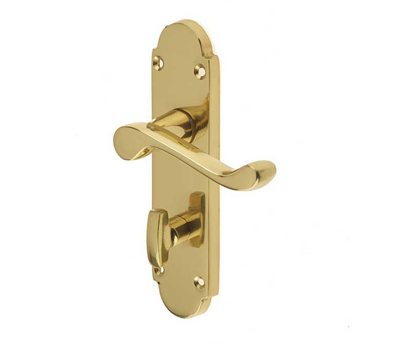Epsom Suite Door Handle on Bathroom Plate Polished Brass