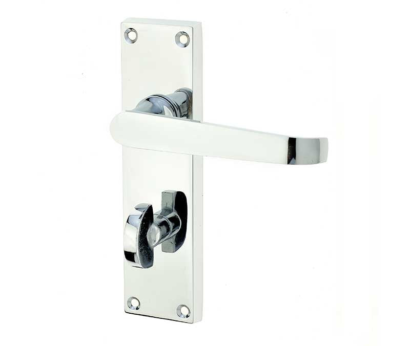 Victorian Straight Door Handle on Bathroom Plate Polished Chrome