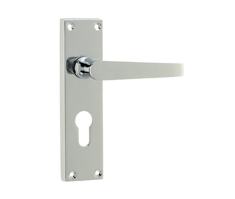 Victorian Straight Door Handles on Euro Profile Lockplate Polished Chrome