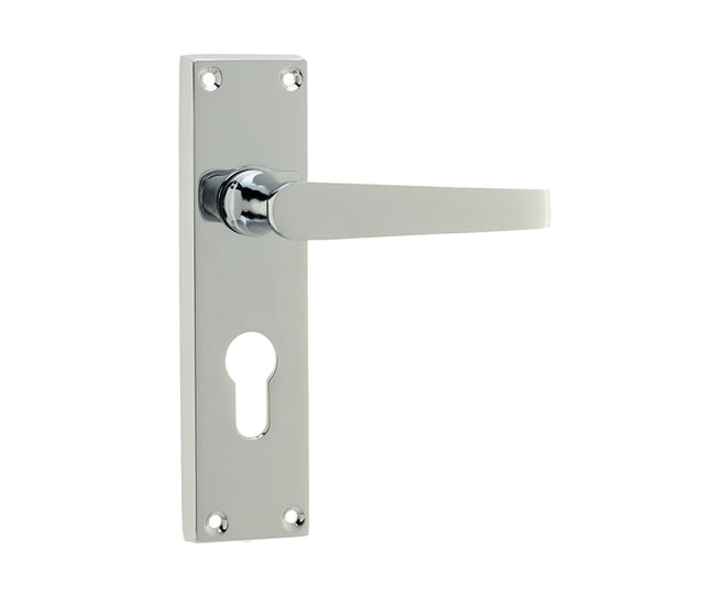 Victorian Straight Door Handles on Euro Profile Lockplate Polished Chrome