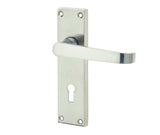Victorian Straight Door Handle on Lockplate Satin Chrome