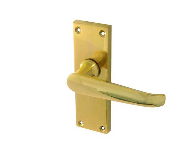 Victorian Straight Door Handle on Short Latchset Plate Polished Brass