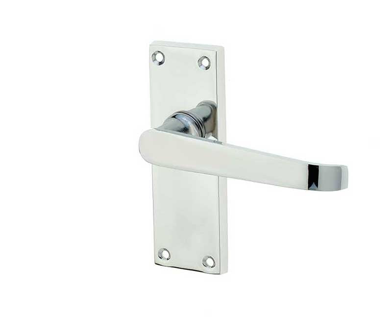 Victorian Straight Door Handle on Short Latchset Plate Polished Chrome