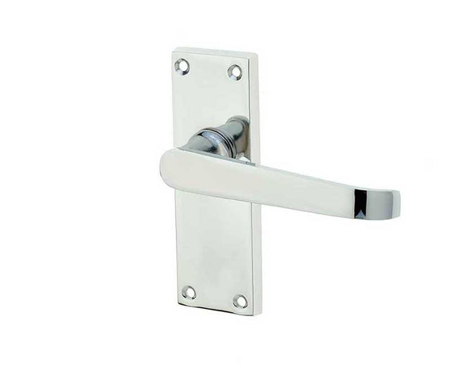 Victorian Straight Door Handle on Short Latchset Plate Polished Chrome