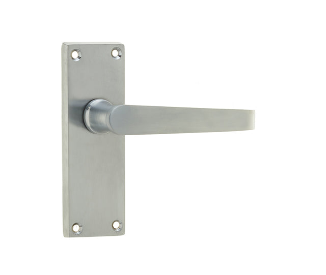 Victorian Straight Door Handle on Short Latchset Plate Satin Chrome