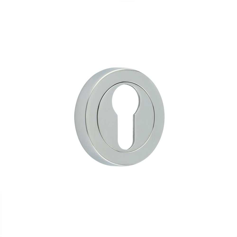 Jedo Designer Euro Profile Escutcheons on 50mm Round Rose Polished Chrome