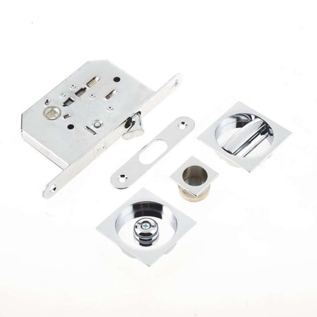 Jedo Bathroom Lock C/W Square Furniture To suit doors 40 to 45mm Polished Chrome