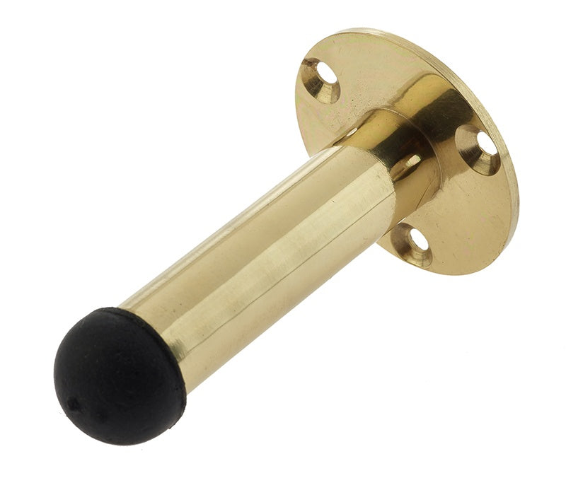 Jedo Cylinder Wall Mounted Door Stop on Rose 75mm Polished Brass