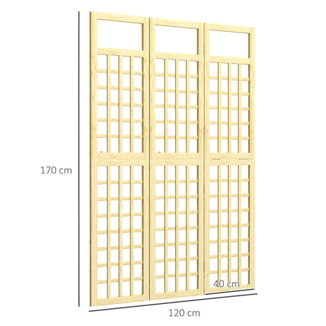 Outsunny 3-Panel Garden Privacy Screen, Freestanding Foldable Wooden Outdoor Divider/Trellis, Decorative Privacy Screen for Garden Patio, 120 x 170 cm, Natural Wood Finish