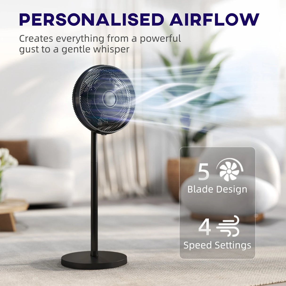 HOMCOM 40 cm Standing Fan, Cooling Floor Fan with 80 Oscillating, Adjustable Tilt and Height, 4 Speed, Remote Control, Black