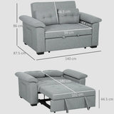 HOMCOM Pull Out Sofa Bed, Fabric 2 Seater Click Clack Sofa Bed Settee with 2 Pocket Springs, Convertible Sofa Couch with Pillows and Side Pockets for Living Room, Home Office, Light Grey