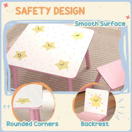 AIYAPLAY 3-Piece Toddler Table and Chair Set, Kids Table with 2 Chairs Set for Bedroom, Nursery, Playroom, Pink