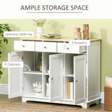 HOMCOM Sideboard with Rubber Wood Top, Modern Storage Cabinet, Kitchen Cupboard with 3 Doors, 3 Drawers and 3 Adjustable Shelves for Dining Room, Living Room, White