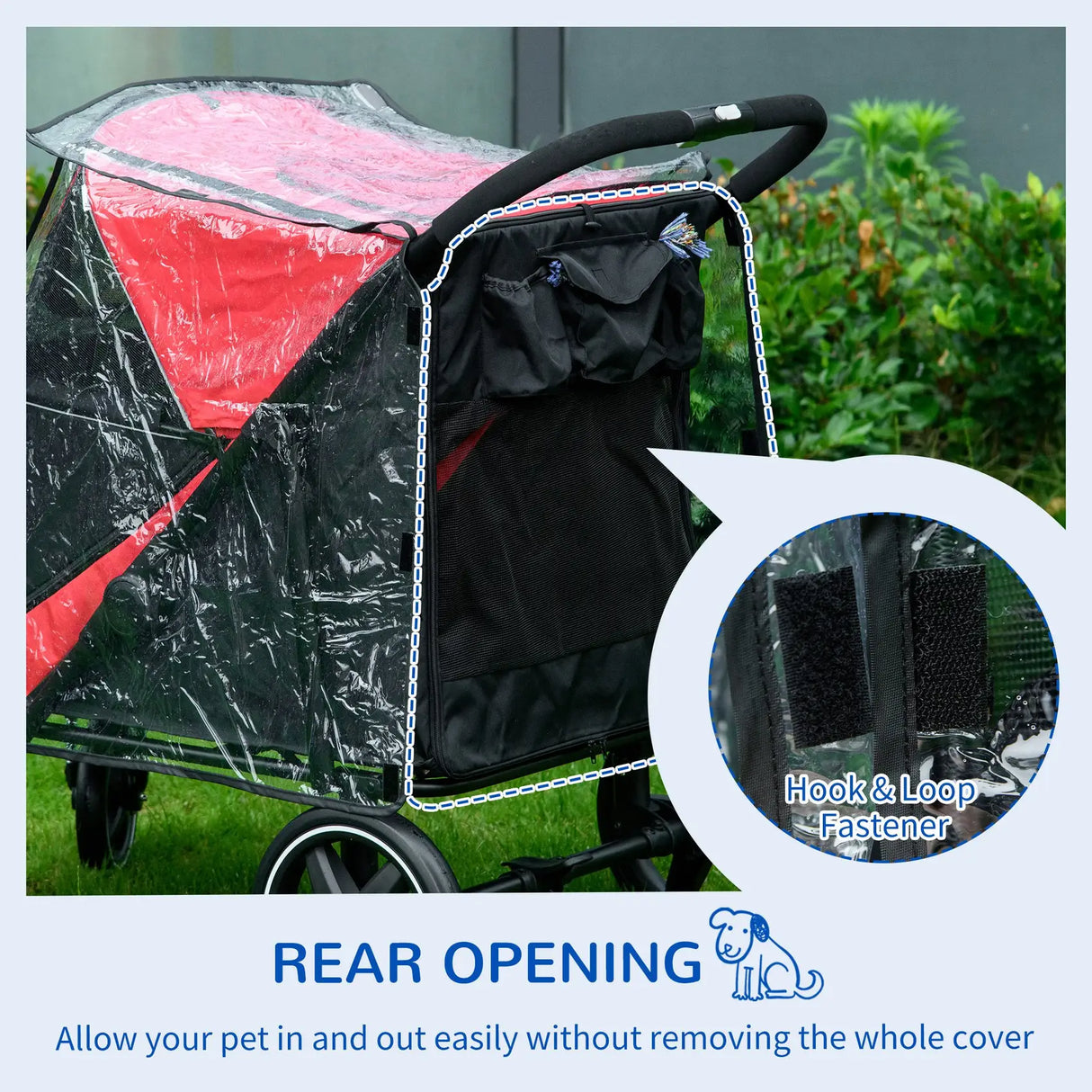 PawHut Rain Cover for Dog Pram, Stroller Buggy with Rear Entry