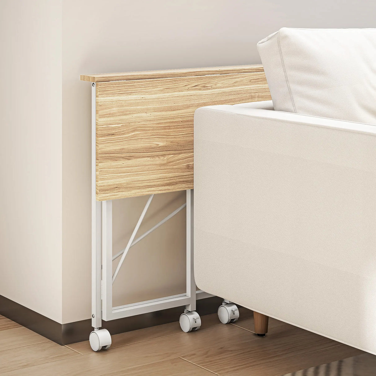 HOMCOM 80 cm Folding Desk on Wheels - Natural Tone