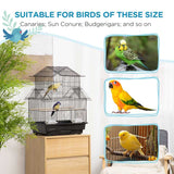 PawHut Metal Bird Cage with Plastic Swing Perch Food Container Tray Handle for Finch Canary Budgie 50.5 x 40 x 63cm Black