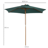 Outsunny 2.5m Wood Garden Parasol Sun Shade Patio Outdoor Wooden Umbrella Canopy Green
