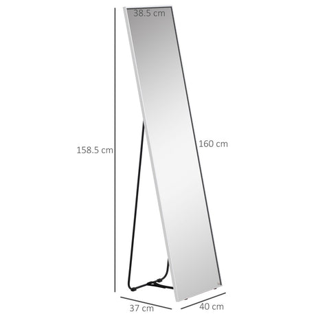 HOMCOM Full Length Mirror Wall-Mounted, 160 x 40 cm Freestanding Rectangle Dressing Mirror for Bedroom, Living Room, Silver Frame