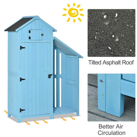 Outsunny Wooden Shed, Garden Storage Cabinet with Log Store, Waterproof Asphalt Roof and Lockable Door, Narrow Tool Organizer, 130 x 55 x 180 cm