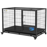 PawHut Heavy Duty Dog Crate on Wheels w/ Bowl Holder, Removable Tray, Openable Top, Detachable Door, for L, XL Dogs