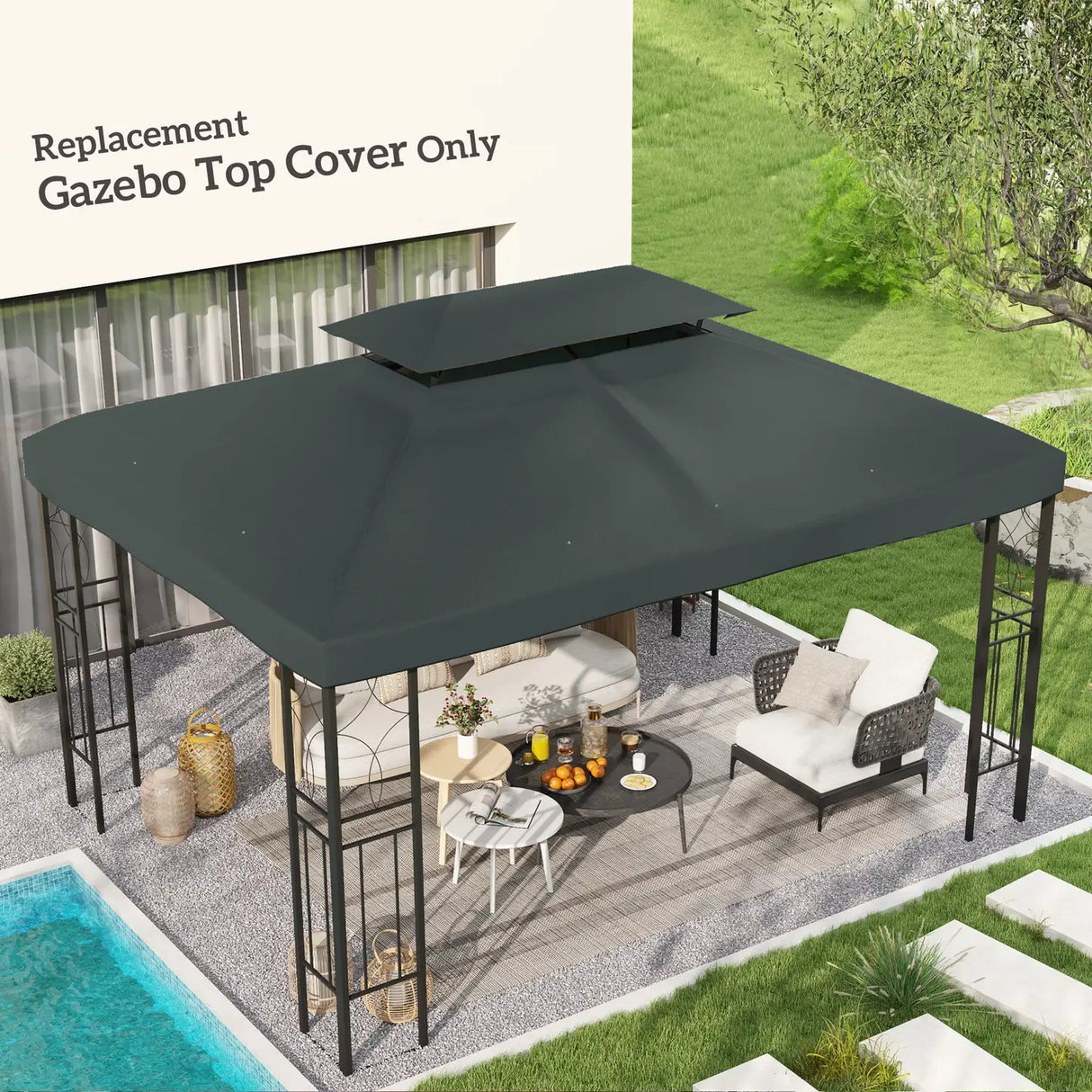 Outsunny Gazebo Roof Replacement, for 3 x 4m Frames - Grey