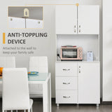HOMCOM Free standing Kitchen Cupboard, Storage Cabinet with Doors and Sheleves, 3 drawers and Open Space, Adjustable Height Storage Unit, White